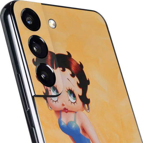 Betty Boop With Puppy Orange Background Galaxy S22 Plus Skin